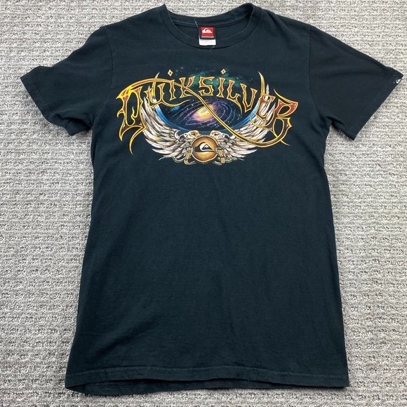 QUIKSILVER Shirt Women Small S Black Cobra Wings Galaxy Graphic T-Shirt Casual - Picture 1 of 12